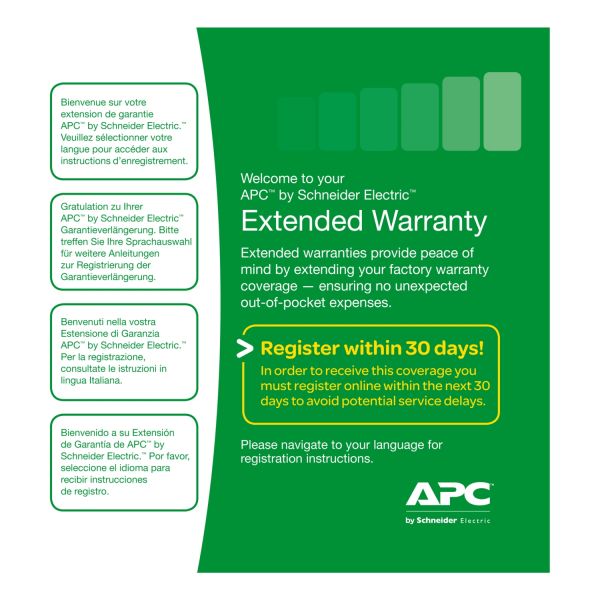 APC Servicepakket, 1-jarige garantieverlenging (voor nieuwe productaankopen) (WBEXTWAR1YR-SP-08) APC Servicepakket, 1-jarige garantieverlenging (voor nieuwe productaankopen) (WBEXTWAR1YR-SP-08)
