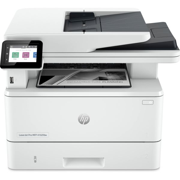 HP LaserJet Pro MFP 4102dw printer, Zwart-wit, Printer voor Kleine en middelgrote ondernemingen, Printen, kopiëren, scannen, Draadloos; Geschikt voor Instant Ink; Printen vanaf een telefoon of tablet; Automatische documentinvoer (2Z622F)