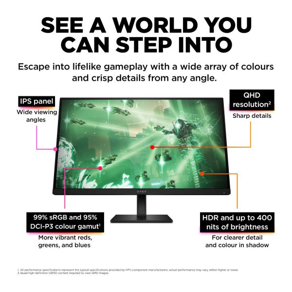 HP OMEN by HP OMEN by 27 inch QHD 165Hz Gaming Monitor - OMEN 27q (780H4E9#ABB)