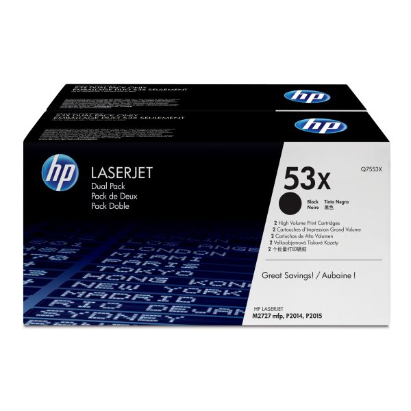 HP 53X originele high-capacity zwarte LaserJet tonercartridge, 2-pack (Q7559)