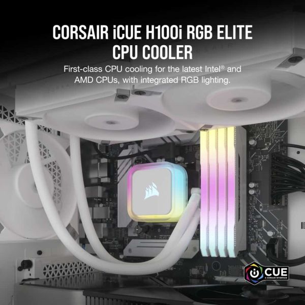 Corsair H100I Elite Processor Alles-in-één vloeistofkoeler 12 cm Wit 1 stuk(s) (CW-9060078-WW)