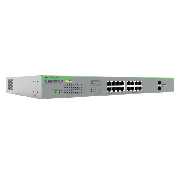 Allied Telesis AT-GS950/18PS-V2-50 netwerk-switch Unmanaged Gigabit Ethernet (10/100/1000) Power over Ethernet (PoE) Grijs (AT-GS95018PSV250) Allied Telesis AT-GS950/18PS-V2-50 netwerk-switch Unmanaged Gigabit Ethernet (10/100/1000) Power over Ethernet (PoE) Grijs (AT-GS95018PSV250)