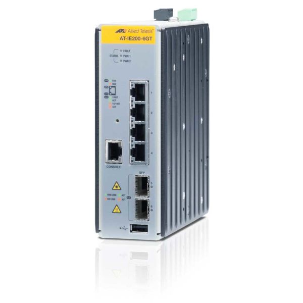 Allied Telesis AT-IE200-6GT Managed L2 Gigabit Ethernet (10/100/1000) Zwart (AT-IE200-6GT-80) Allied Telesis AT-IE200-6GT Managed L2 Gigabit Ethernet (10/100/1000) Zwart (AT-IE200-6GT-80)