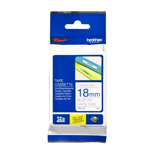 Brother TZE-243 labelprinter-tape Blauw op wit (TZE-243) Brother TZE-243 labelprinter-tape Blauw op wit (TZE-243)