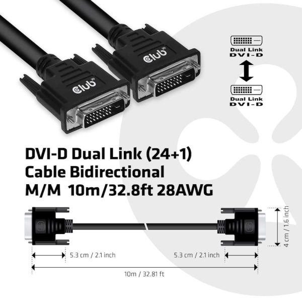 CLUB3D DVI-D Dual Link (24+1) Cable Bidirectional M/M 10m/ (CAC-1220)