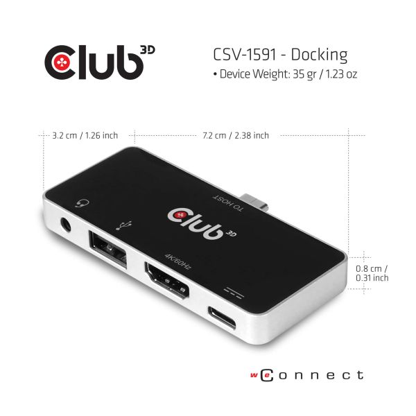 CLUB3D USB Type C 4-in-1 Hub to HDMI™ 4K60Hz USB Type C PD / USB Type A / Audio jack (CSV-1591)