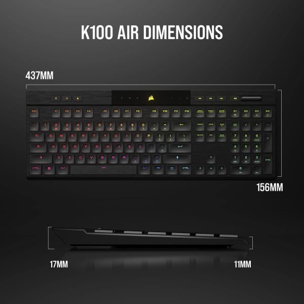 Corsair K100 AIR toetsenbord USB + RF Wireless + Bluetooth QWERTY Engels Zwart (CH-913A01U-NA)