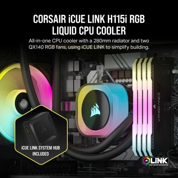 Corsair H115I Processor Kit voor vloeistofkoeling 14 cm Zwart (CW-9061002-WW)