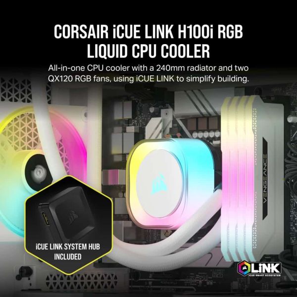 Corsair H100I Processor Hybride koeler 12 cm Wit (CW-9061005-WW)