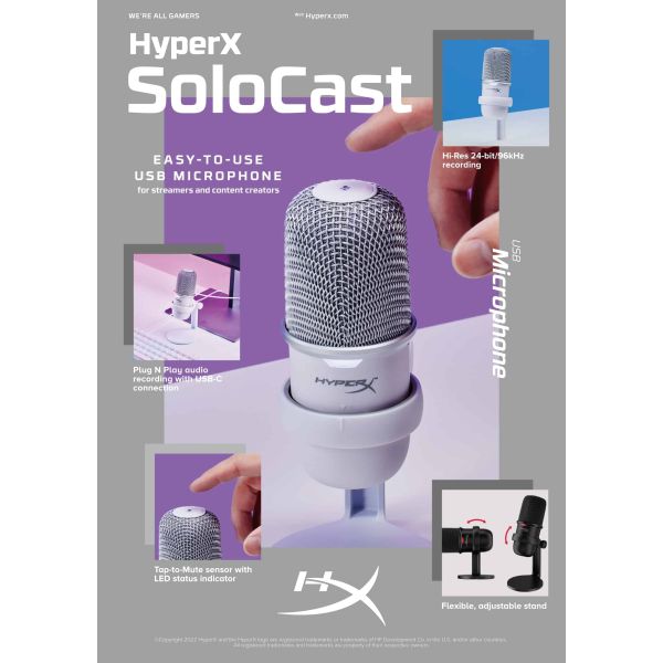 HyperX SoloCast - USB Microphone (White) Wit Microfoon voor spelcomputers (519T2AA)