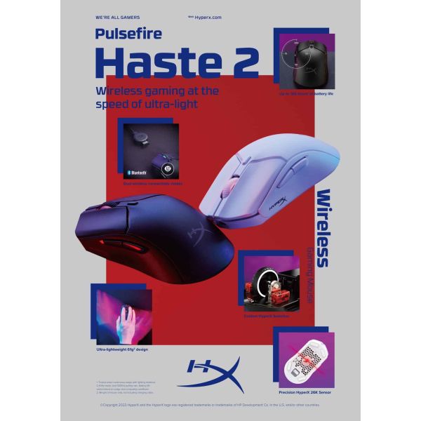 HyperX Pulsefire Haste 2 - draadloze gamingmuis (wit) (6N0A9AA)