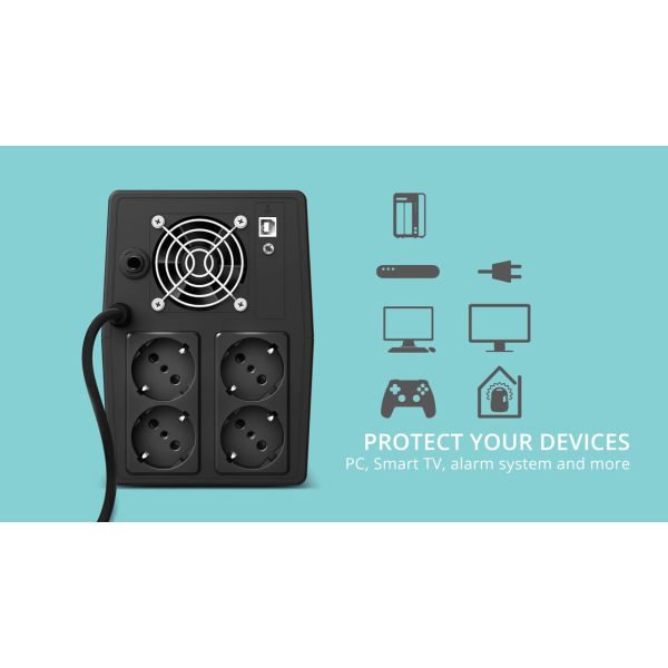 Trust Paxxon 1500VA UPS - Noodstroomvoorziening – 4 stopcontacten – 900W capaciteit – Zwart (23505)