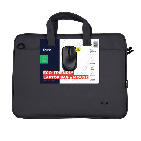 Trust Bologna laptop schoudertas 16 inch - Laptop schoudertas – Voor laptops tot 16 inch – Gerecycled materiaal – Zwart (24988)