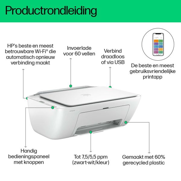 HP DeskJet 2810e All-in-One printer, Kleur, Printer voor Home, Printen, kopiëren, scannen, Scans naar pdf (588Q0B#629)