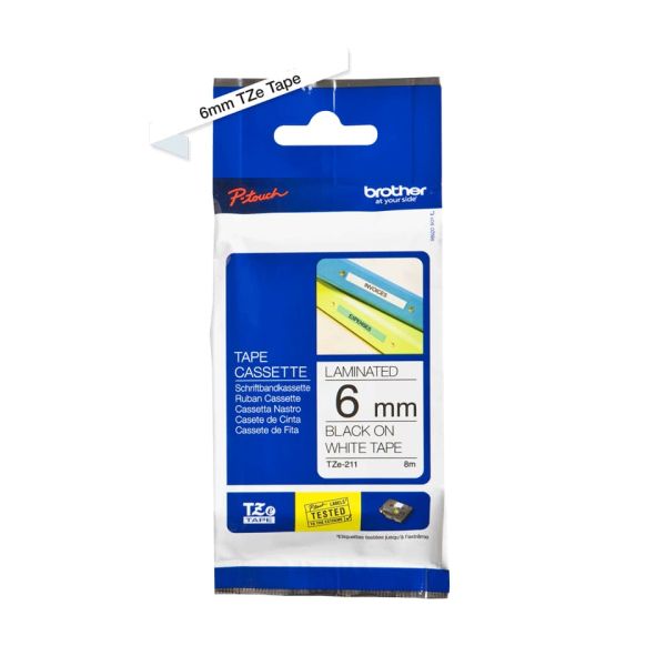 Brother TZe211 labelprinter-tape Zwart op wit TZe (TZE211) Brother TZe211 labelprinter-tape Zwart op wit TZe (TZE211)