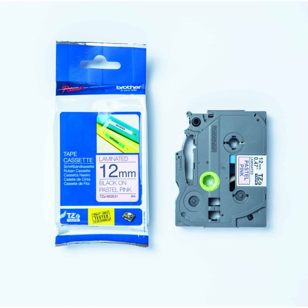 Brother TZE-MQE31 labelprinter-tape Zwart op roze (TZEMQE31)