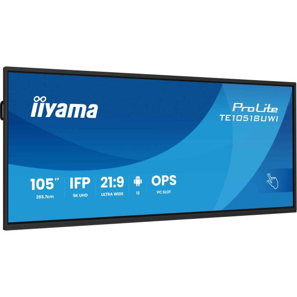 iiyama TE10518UWI-B1AG beeldkrant Kiosk-ontwerp 2,66 m (104.6") LED Wifi 450 cd/m² 5K Ultra HD Zwart Touchscreen Type processor Android 16/7 (TE10518UWI-B1AG) 9/10 iiyama TE10518UWI-B1AG beeldkrant Kiosk-ontwerp 2,66 m (104.6") LED Wifi 450 cd/m² 5K Ultra HD Zwart Touchscreen Type processor Android 16/7