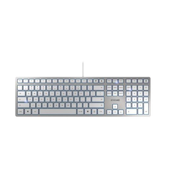 CHERRY KC 6000 Slim toetsenbord Universeel USB Amerikaans Engels Zilver, Wit (JK-1600EU-1)