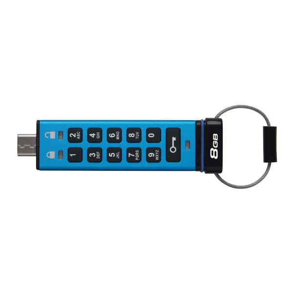 Kingston Technology IronKey Keypad 200 USB flash drive 8 GB USB Type-C 3.2 Gen 1 (3.1 Gen 1) Blauw (IKKP200C/8GB)
