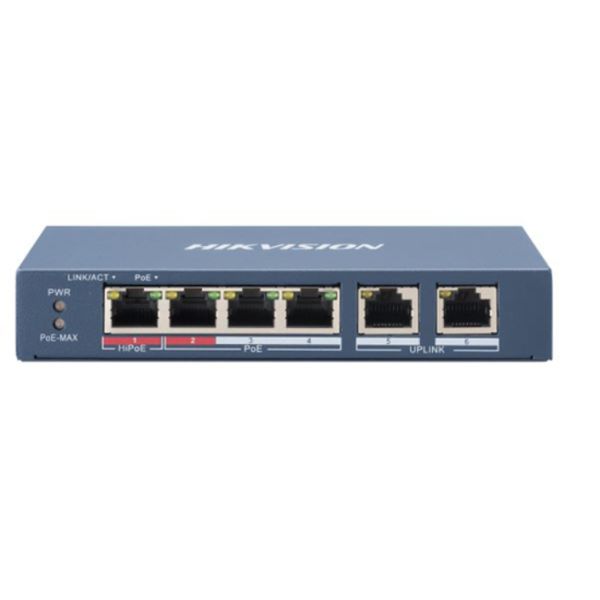 Hikvision DS-3E0106HP-E netwerk-switch Unmanaged Fast Ethernet (10/100) Power over Ethernet (PoE) Blauw (301801345)