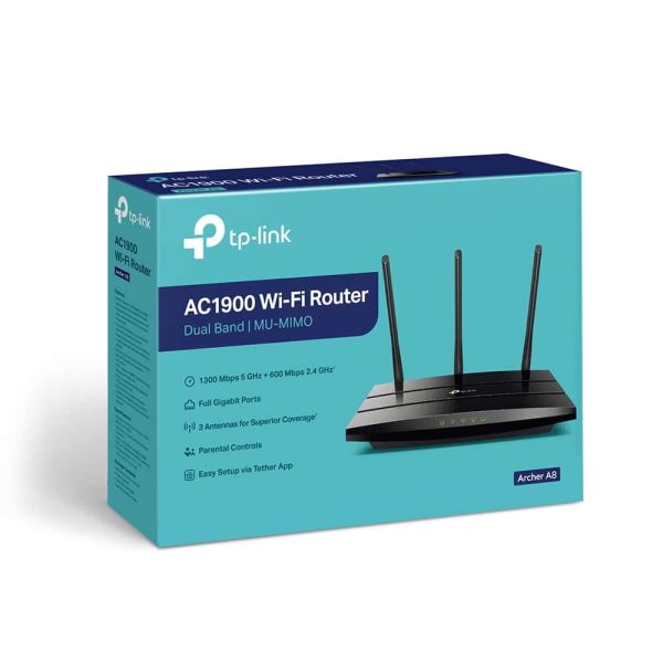 TP-Link Archer A8 draadloze router Gigabit Ethernet Dual-band (2.4 GHz / 5 GHz) Zwart (ARCHER A8)