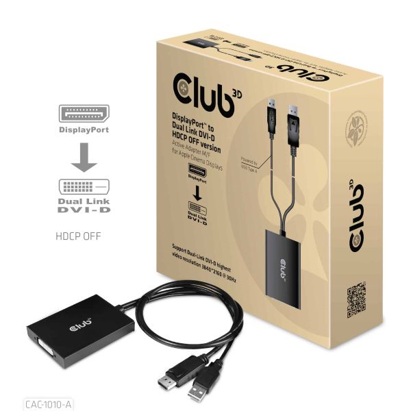 CLUB3D DisplayPort to Dual Link DVI-D HDCP OFF version Active Adapter M/F for Apple Cinema Displays (CAC-1010-A) CLUB3D DisplayPort to Dual Link DVI-D HDCP OFF version Active Adapter M/F for Apple Cinema Displays (CAC-1010-A)