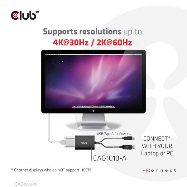 CLUB3D DisplayPort to Dual Link DVI-D HDCP OFF version Active Adapter M/F for Apple Cinema Displays (CAC-1010-A)