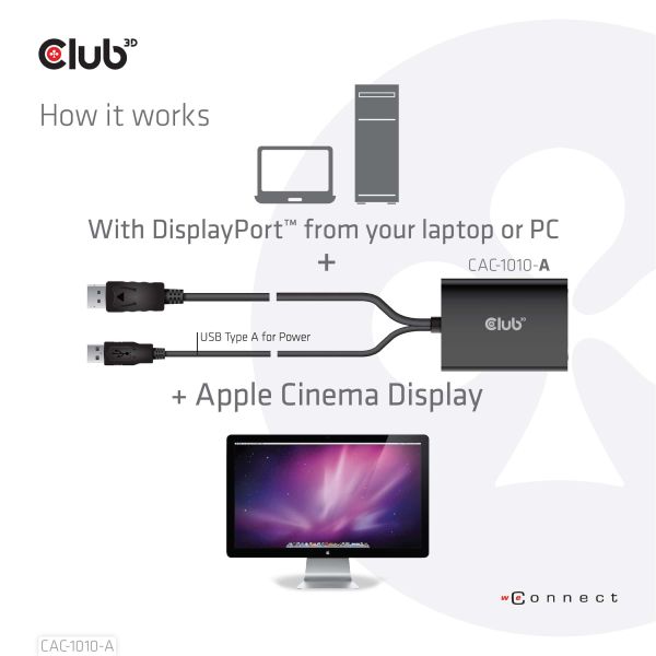 CLUB3D DisplayPort to Dual Link DVI-D HDCP OFF version Active Adapter M/F for Apple Cinema Displays (CAC-1010-A)