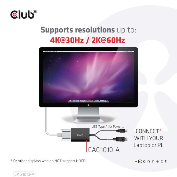 CLUB3D DisplayPort to Dual Link DVI-D HDCP OFF version Active Adapter M/F for Apple Cinema Displays (CAC-1010-A)