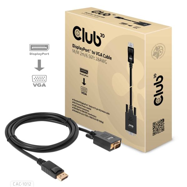 CLUB3D DisplayPort to VGA Cable M/M (CAC-1012) CLUB3D DisplayPort to VGA Cable M/M (CAC-1012)