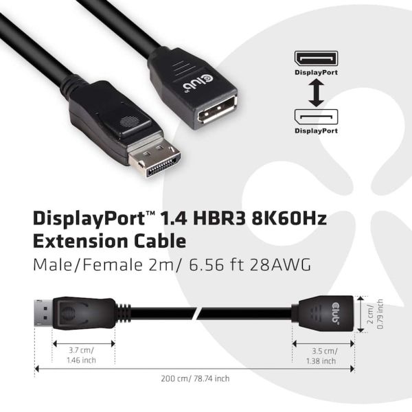 CLUB3D DisplayPort 1.4 HBR3 Extension kabel 8K60Hz M/F 2m/ (CAC-1022)