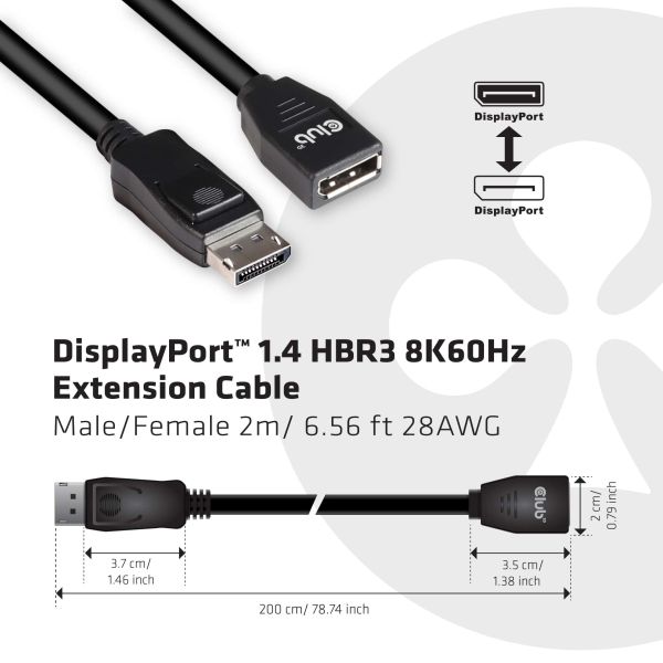 CLUB3D DisplayPort 1.4 HBR3 Extension kabel 8K60Hz M/F 2m/ (CAC-1022)