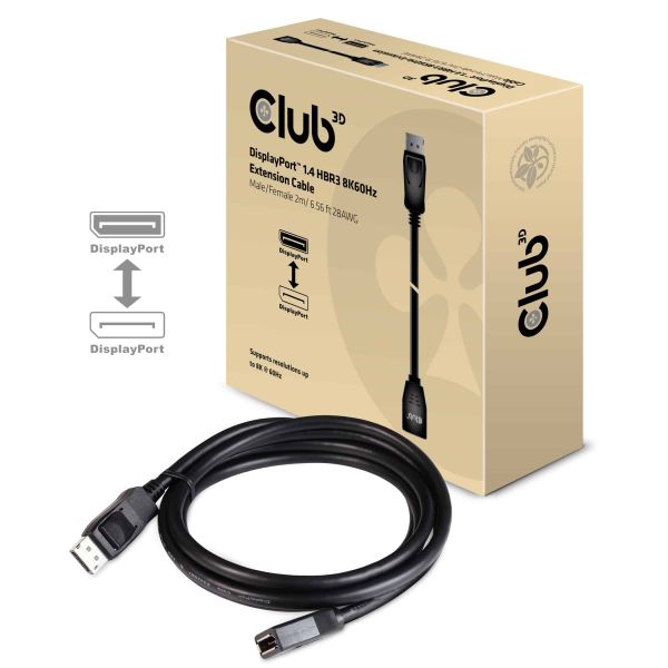CLUB3D DisplayPort 1.4 HBR3 Extension kabel 8K60Hz M/F 2m/ (CAC-1022)