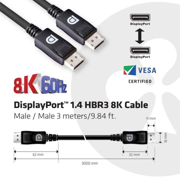 CLUB3D DisplayPort 1.4 HBR3 8K Kabel Male/Male 3 meter (CAC-1060)