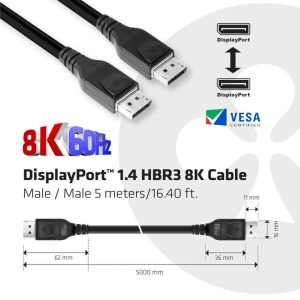CLUB3D DisplayPort 1.4 HBR3 8K Kabel M/M 5 meter (CAC-1061)