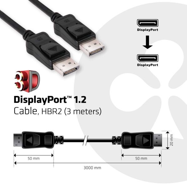 CLUB3D Displayport 1.2 Cable M/M 3Meter 4K60Hz 21.6Gbps (CAC-1064)