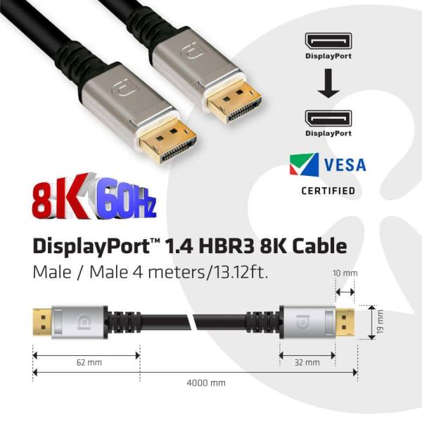 CLUB3D DisplayPort 1.4 HBR3 8K Kabel M/M 4meter (CAC-1069)