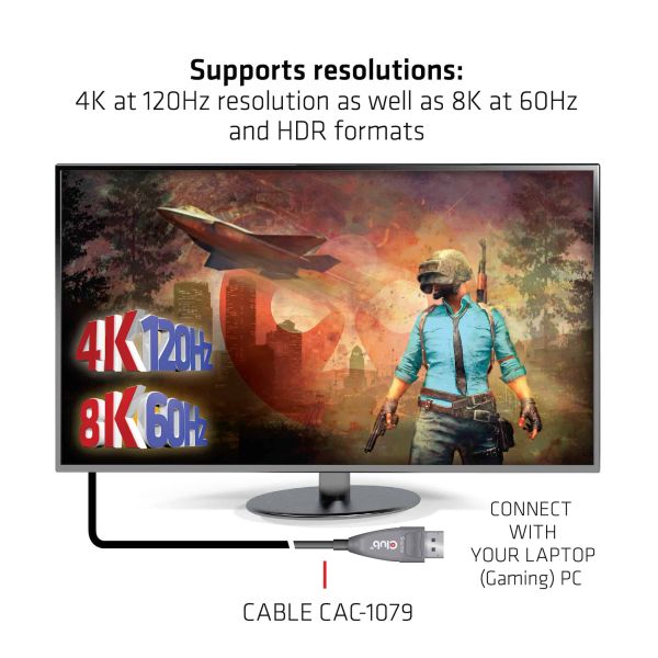 CLUB3D DisplayPort 1.4 Active Optical Cable Unidirectional 4K120Hz 8K60Hz M/M 20m/65.62ft (CAC-1079)