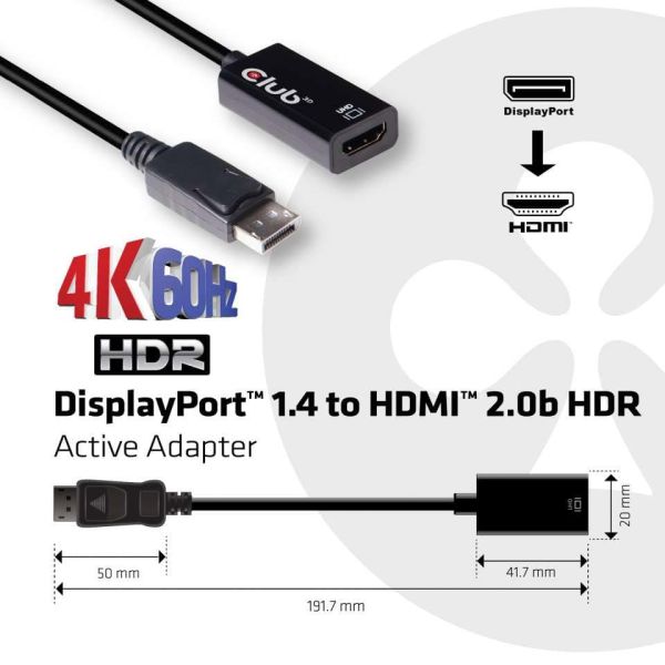 CLUB3D DisplayPort 1.4 to HDMI 2.0b HDR Active Adapter (CAC-1080)