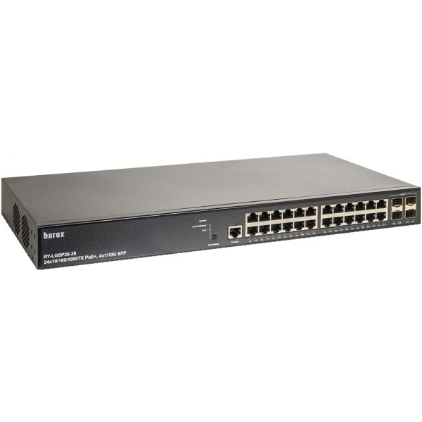 barox Switch 24-Port 24x10/100/1000TX PoE 4x1G/10G SFP Manag (RY-LGSP38-28)