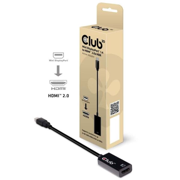 CLUB3D Mini DisplayPort 1.4 to HDMI 2.0b HDR Active Adapter (CAC-1180)