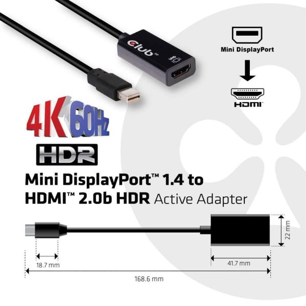 CLUB3D Mini DisplayPort 1.4 to HDMI 2.0b HDR Active Adapter (CAC-1180)