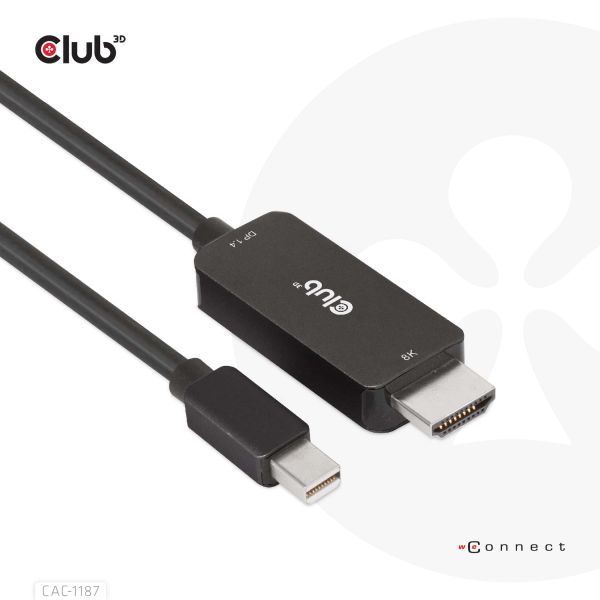 CLUB3D MiniDisplayPort 1.4 to HDMI 4K120Hz or 8K60Hz HDR10+ Cable M/M 1.8m / 6ft (CAC-1187)