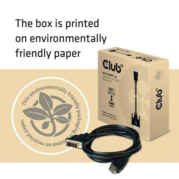 CLUB3D DVI to HDMI 1.4 Cable M/M 2 meter Bidirectional (CAC-1210)