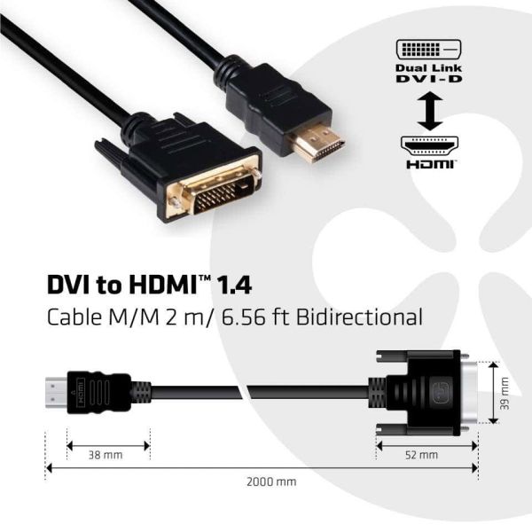 CLUB3D DVI to HDMI 1.4 Cable M/M 2 meter Bidirectional (CAC-1210)
