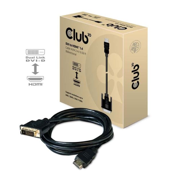 CLUB3D DVI to HDMI 1.4 Cable M/M 2 meter Bidirectional (CAC-1210)