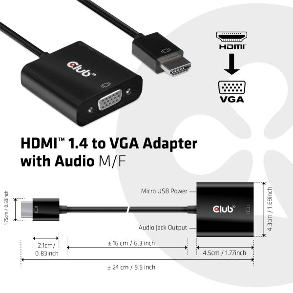CLUB3D CAC-1302 video kabel adapter 0,5 m HDMI Type A (Standaard) VGA (D-Sub) Zwart (CAC-1302)