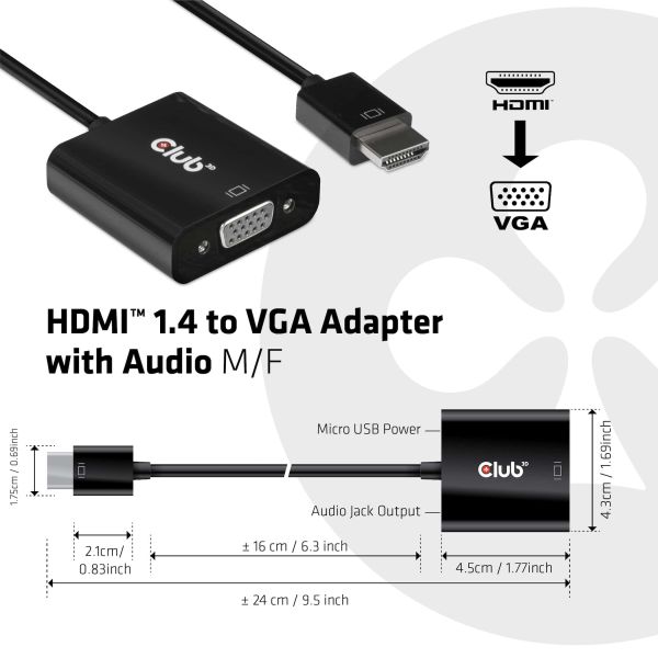 CLUB3D CAC-1302 video kabel adapter 0,5 m HDMI Type A (Standaard) VGA (D-Sub) Zwart (CAC-1302)