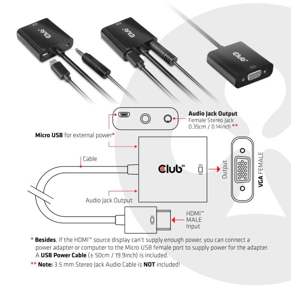 CLUB3D CAC-1302 video kabel adapter 0,5 m HDMI Type A (Standaard) VGA (D-Sub) Zwart (CAC-1302)