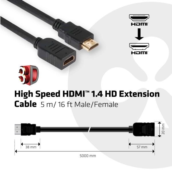 CLUB3D High Speed HDMI™ 1.4 HD Extension Kabel 5meter M/F (CAC-1320)